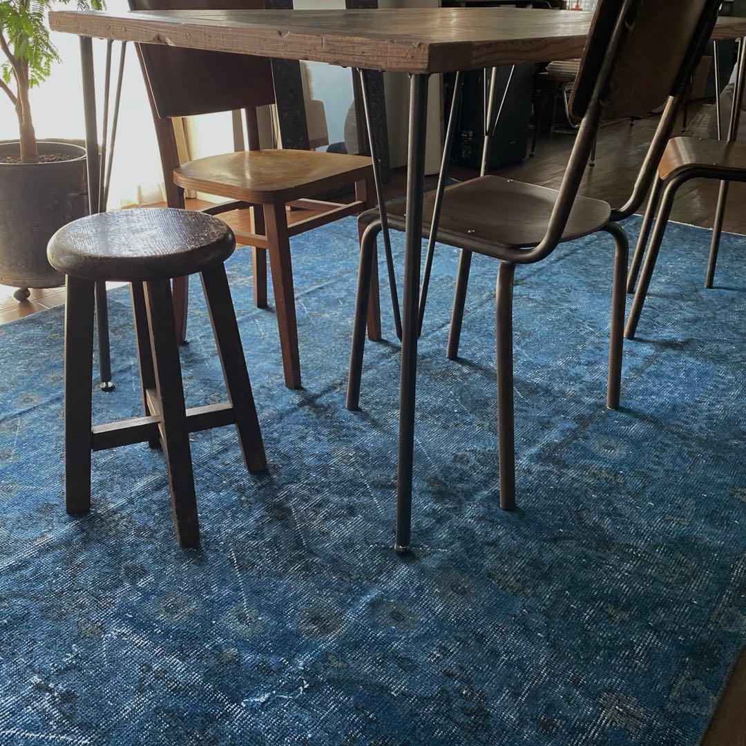 超大判くすみブルー　ヴィンテージラグ　トルコラグ　オーバーダイ