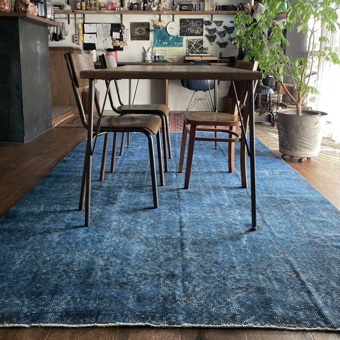 超大判くすみブルー　ヴィンテージラグ　トルコラグ　オーバーダイ