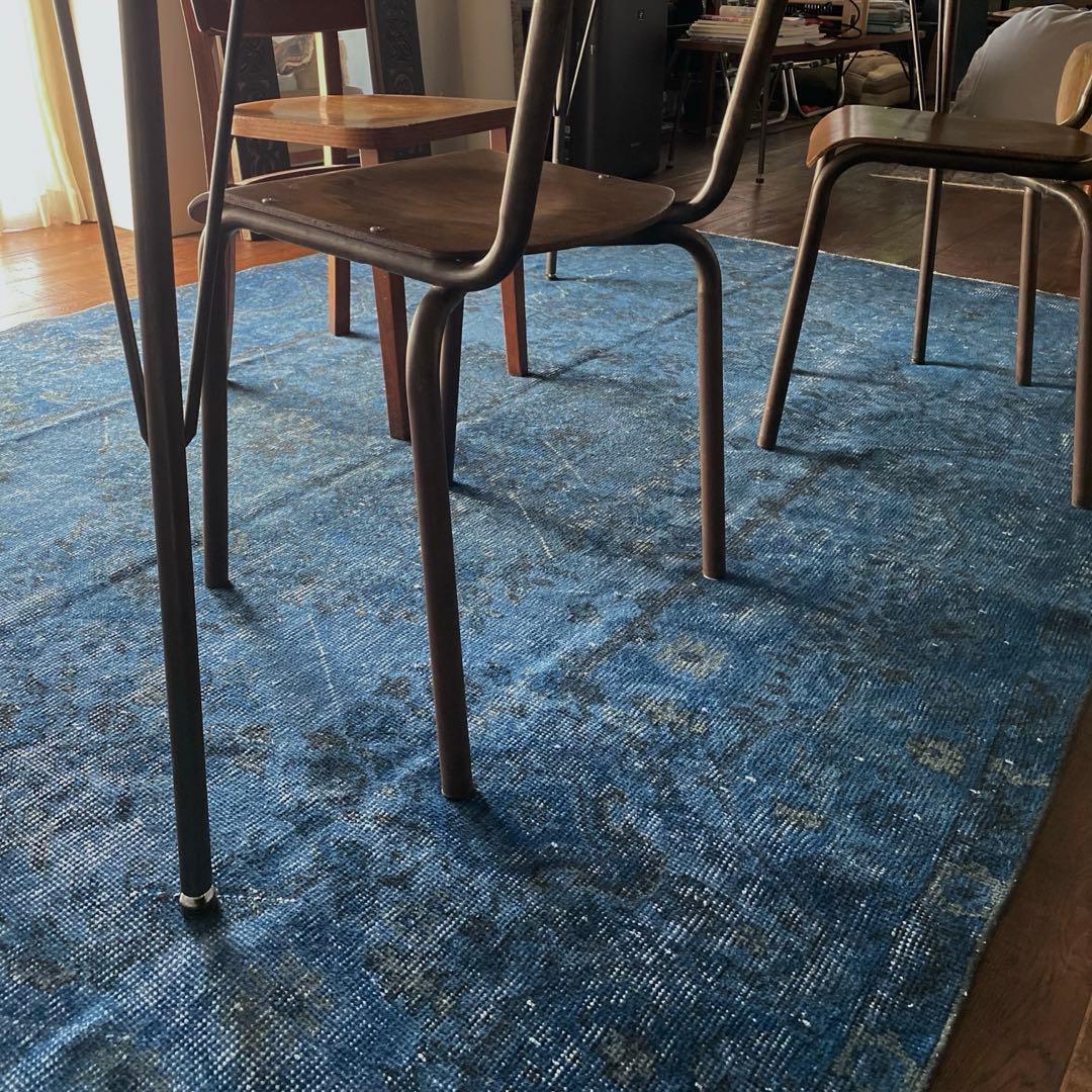 超大判くすみブルー　ヴィンテージラグ　トルコラグ　オーバーダイ