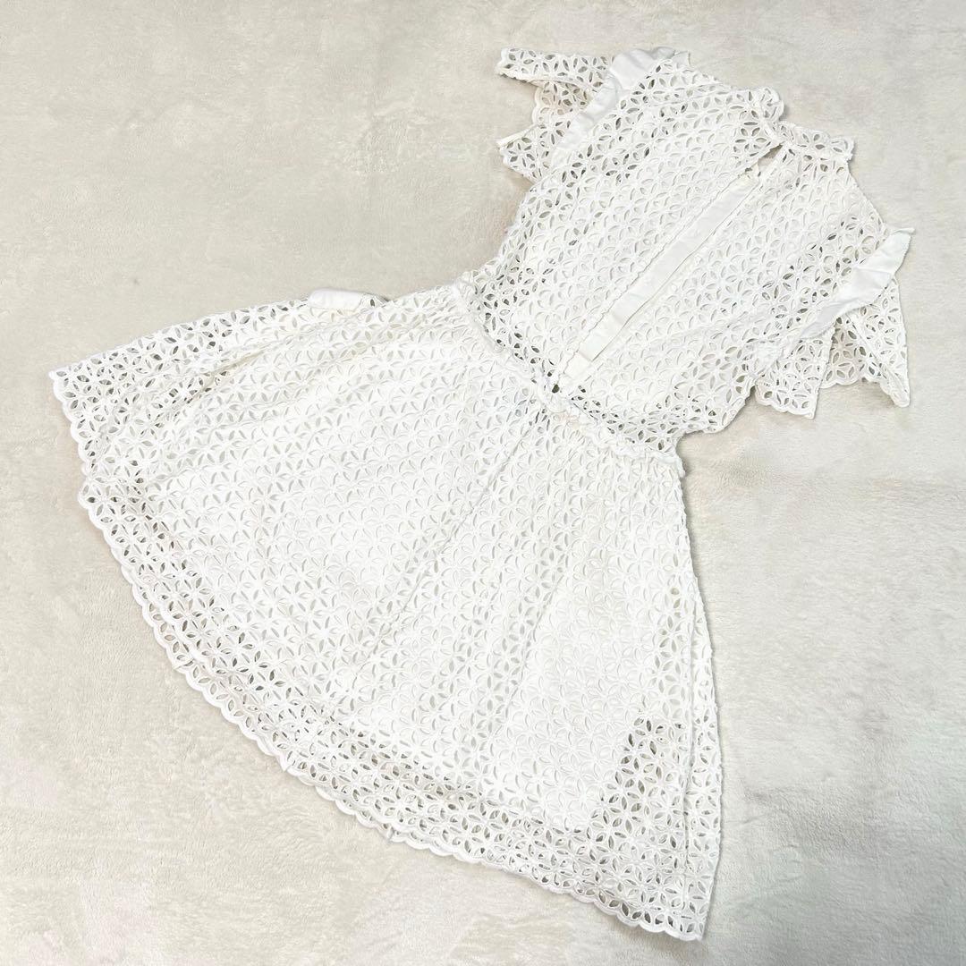 Self Portrait レースデザイン ミニワンピース 半袖 ホワイト