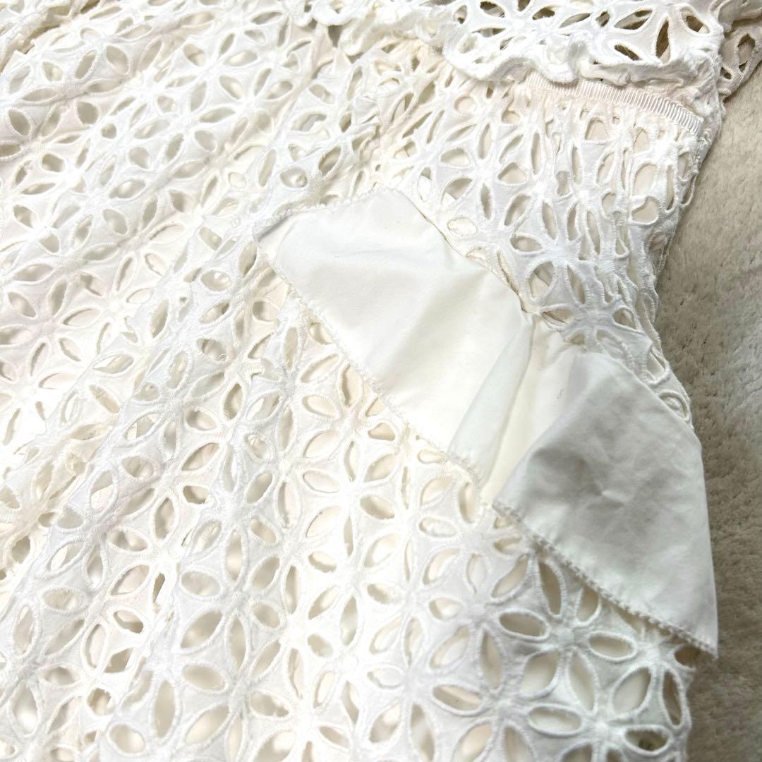 Self Portrait レースデザイン ミニワンピース 半袖 ホワイト