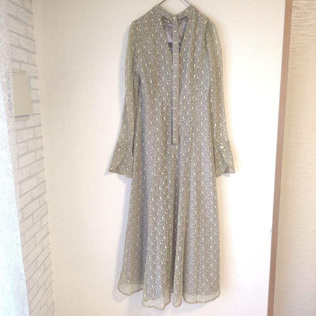 美品 ANDRESD アンドレスド バックオープンジオメトリックドレス L