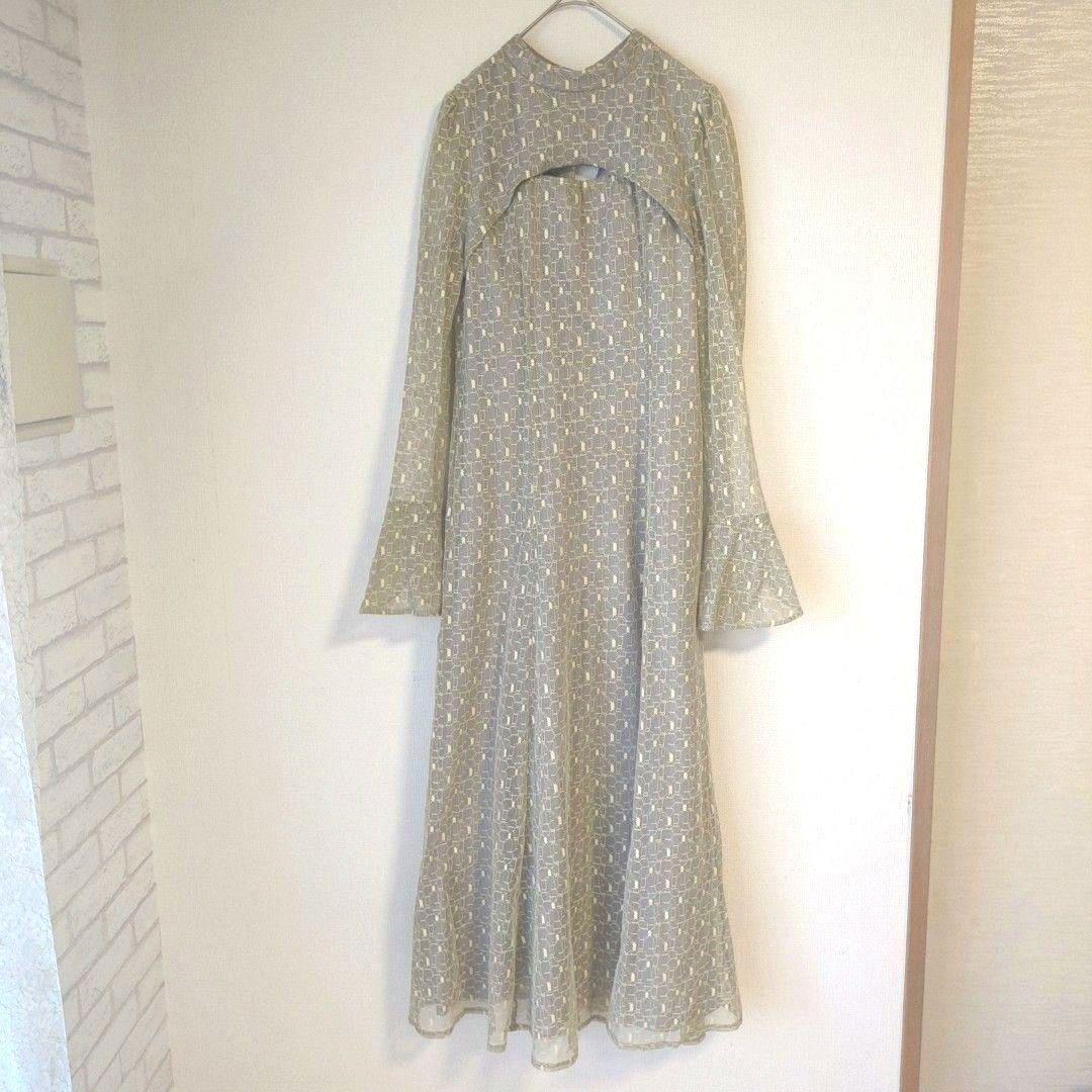 美品 ANDRESD アンドレスド バックオープンジオメトリックドレス L