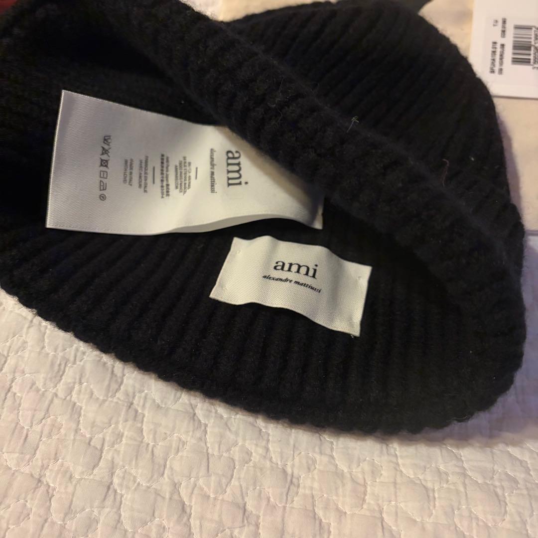 Ami paris ブラック ニット帽 100%公式品