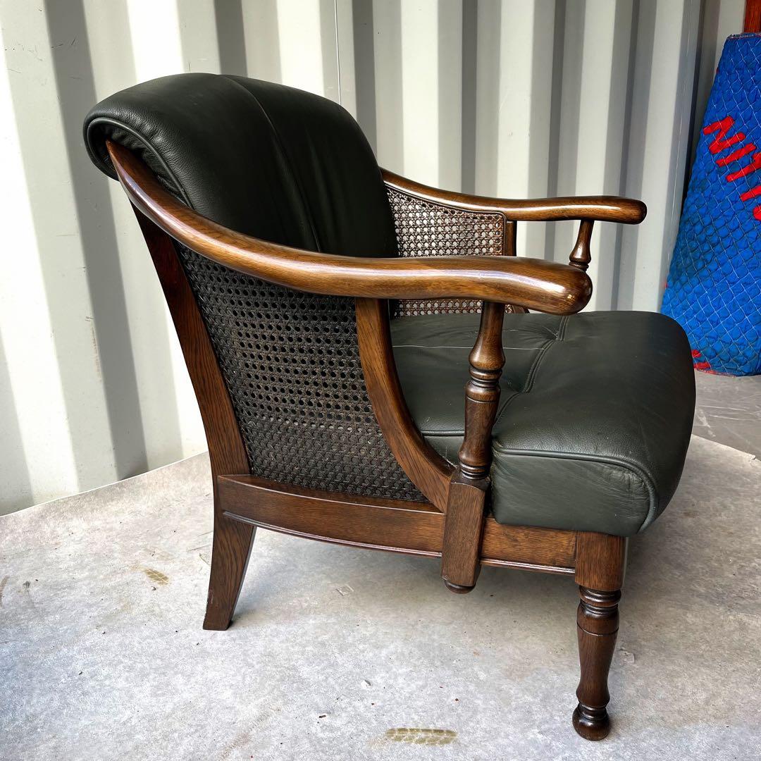 取付無料！カリモク グランドコロニアル 本革ダークグリーン アームチェア