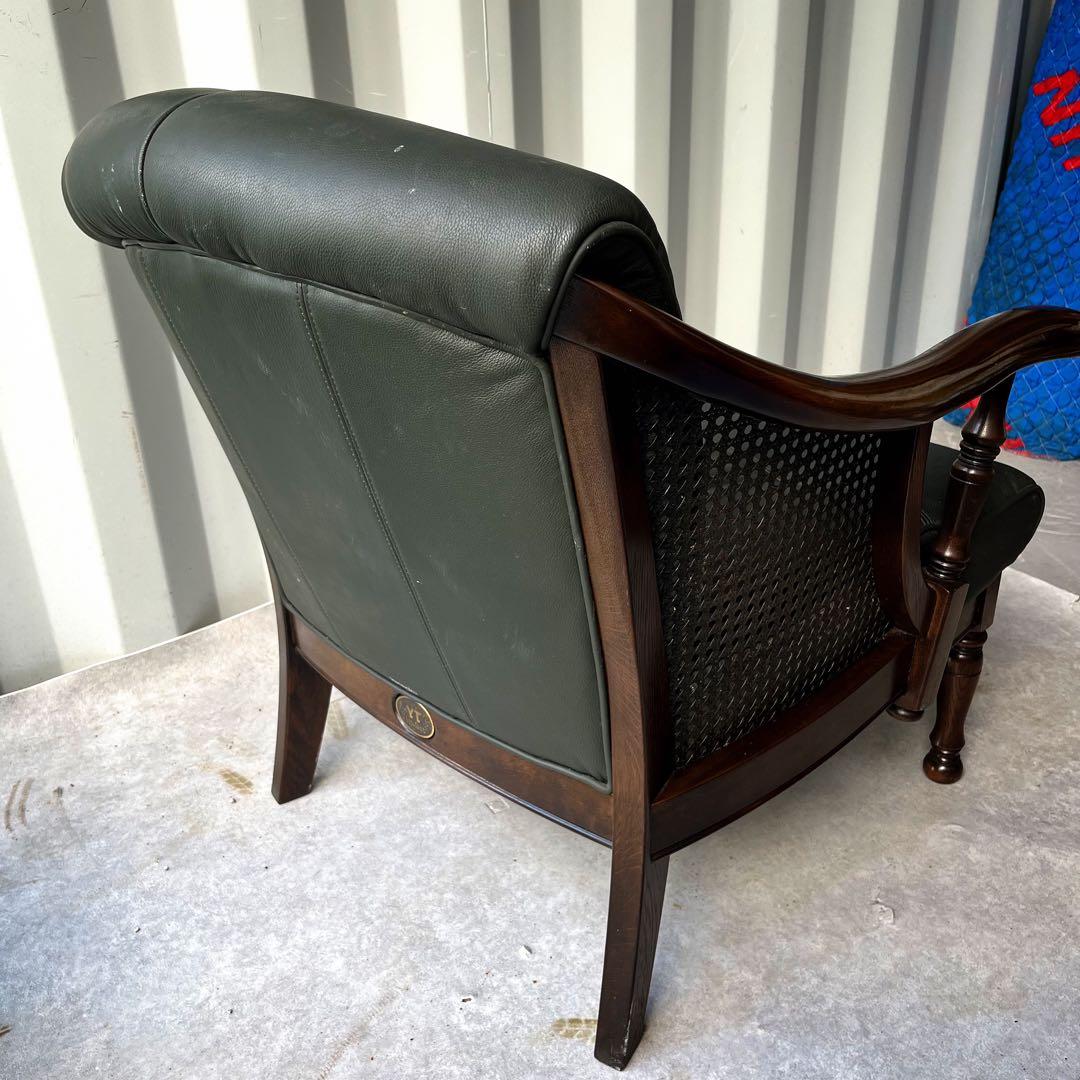 取付無料！カリモク グランドコロニアル 本革ダークグリーン アームチェア