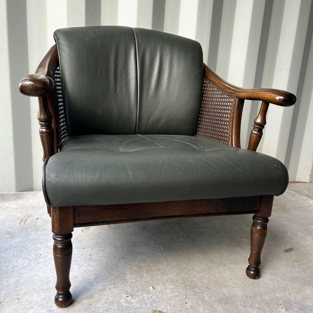 取付無料！カリモク グランドコロニアル 本革ダークグリーン アームチェア
