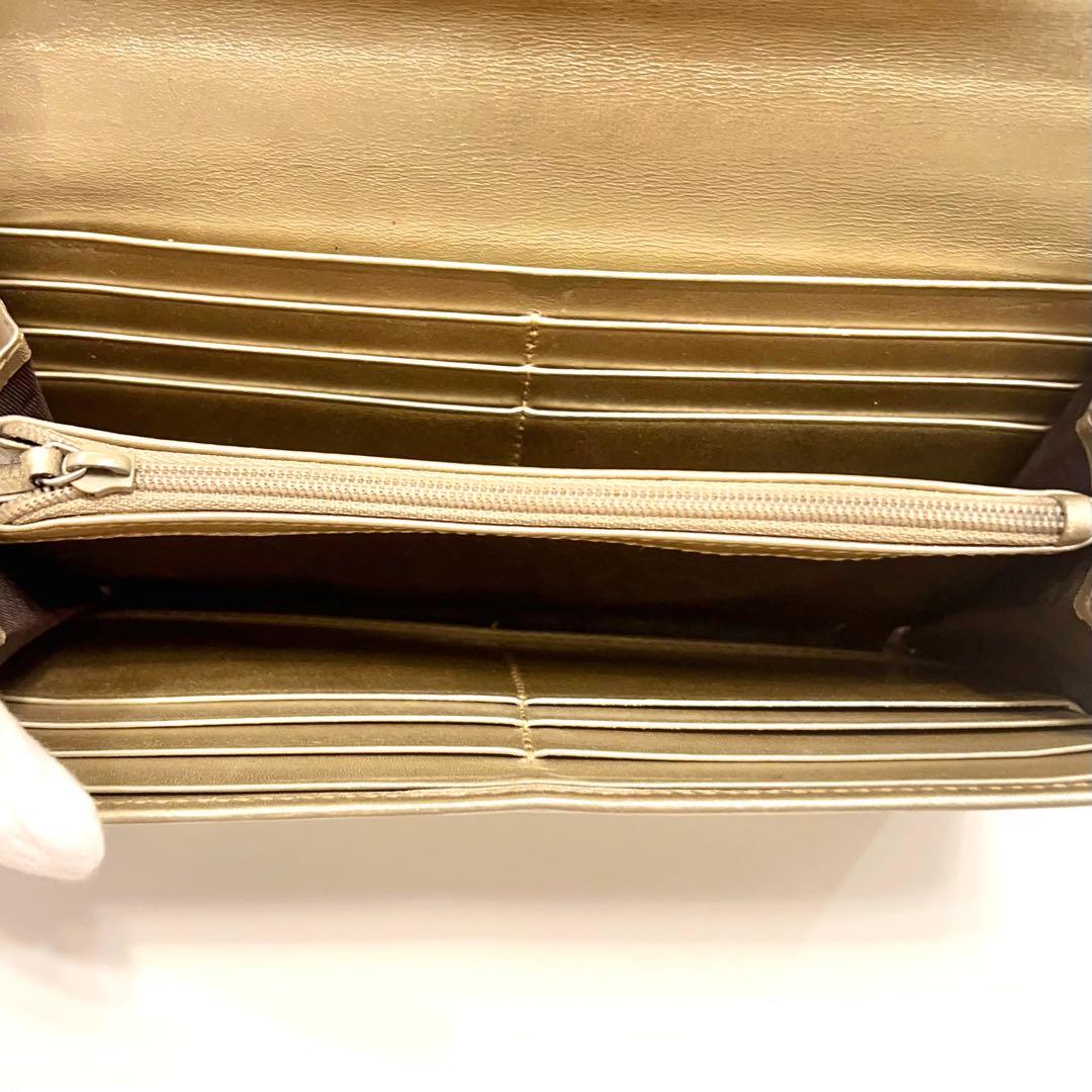 グッチ 長財布 シマ マイクロGG インターロッキング レザー 大容量 ゴールド