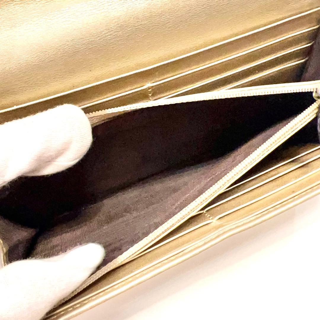 グッチ 長財布 シマ マイクロGG インターロッキング レザー 大容量 ゴールド