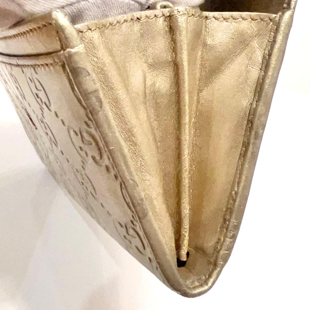 グッチ 長財布 シマ マイクロGG インターロッキング レザー 大容量 ゴールド