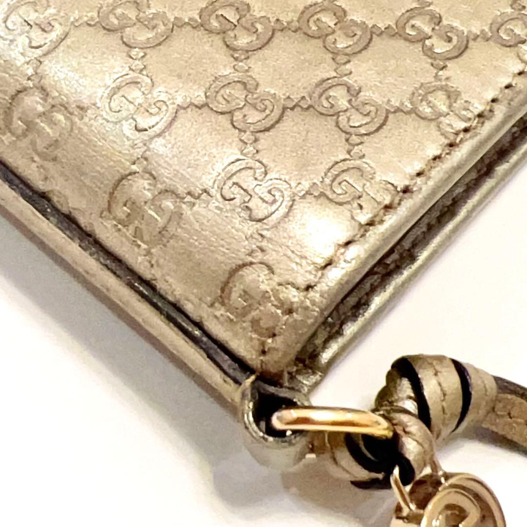 グッチ 長財布 シマ マイクロGG インターロッキング レザー 大容量 ゴールド