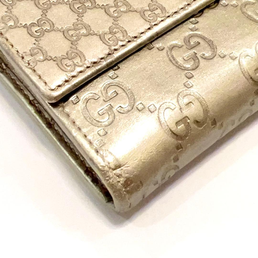 グッチ 長財布 シマ マイクロGG インターロッキング レザー 大容量 ゴールド