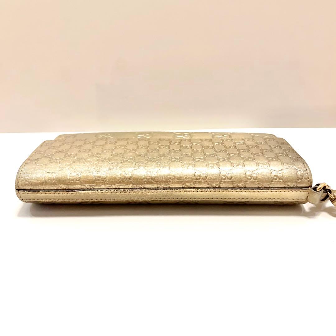 グッチ 長財布 シマ マイクロGG インターロッキング レザー 大容量 ゴールド