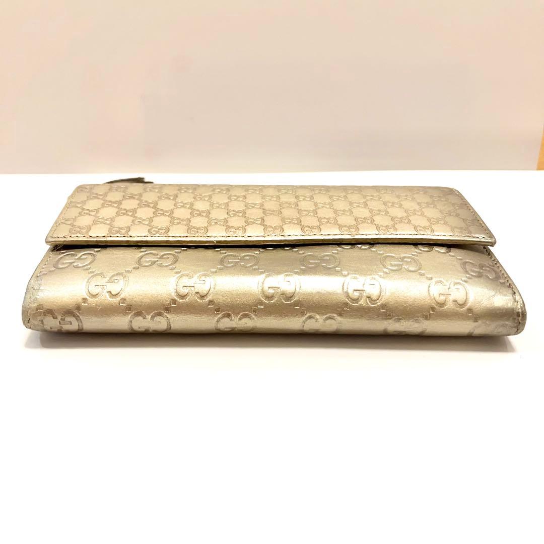 グッチ 長財布 シマ マイクロGG インターロッキング レザー 大容量 ゴールド