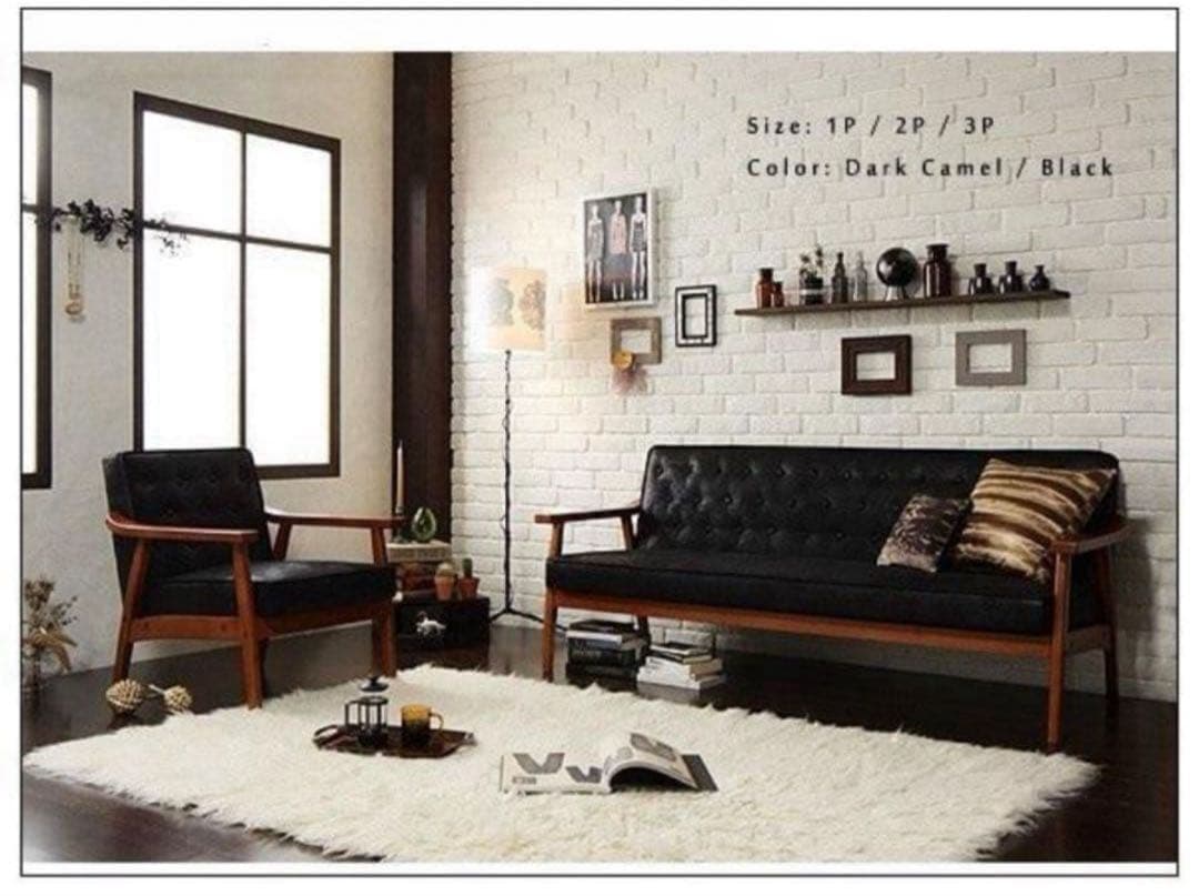 新品未使用　木肘ヴィンテージソファ　２人掛け　２P　ブラック