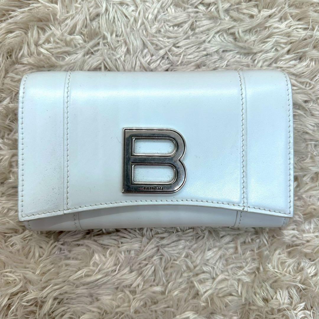 【美品】バレンシアガ 二つ折り財布 長財布 ホワイト フラップ アワーグラス