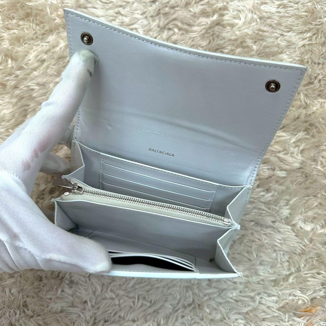 【美品】バレンシアガ 二つ折り財布 長財布 ホワイト フラップ アワーグラス