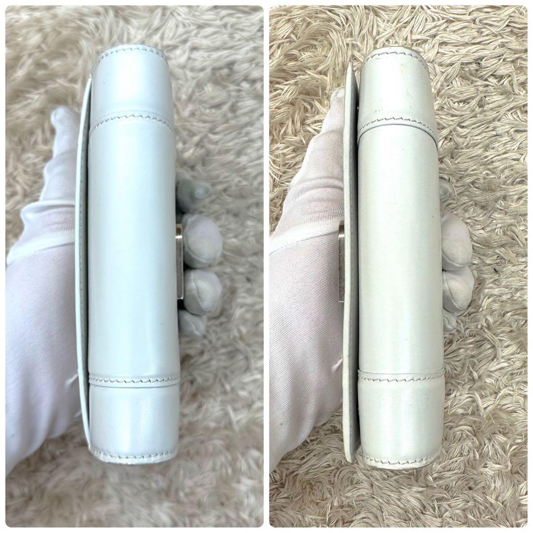 【美品】バレンシアガ 二つ折り財布 長財布 ホワイト フラップ アワーグラス