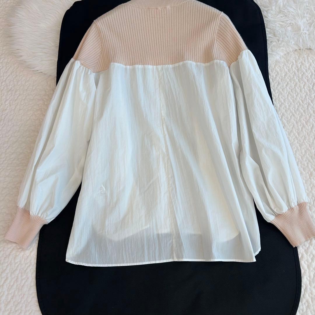 ビアズリー♡リブニットコンビシャツ　異素材　ベージュ×ホワイト　完売色