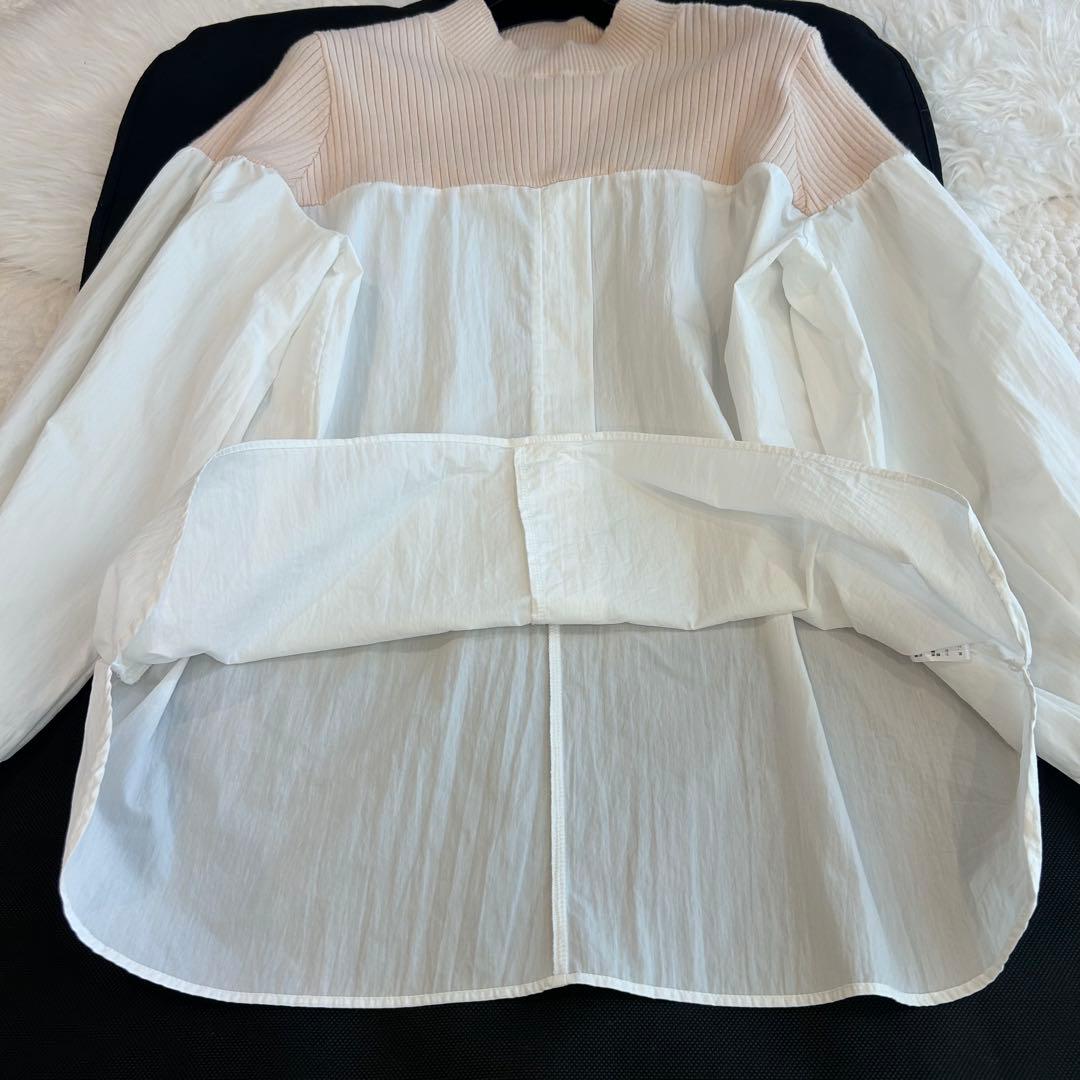 ビアズリー♡リブニットコンビシャツ　異素材　ベージュ×ホワイト　完売色