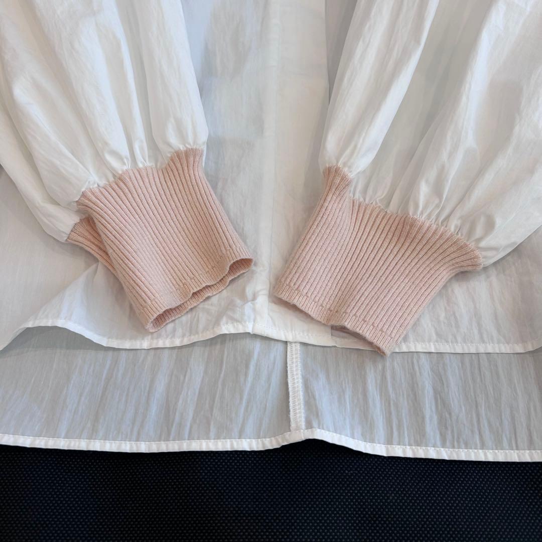 ビアズリー♡リブニットコンビシャツ　異素材　ベージュ×ホワイト　完売色