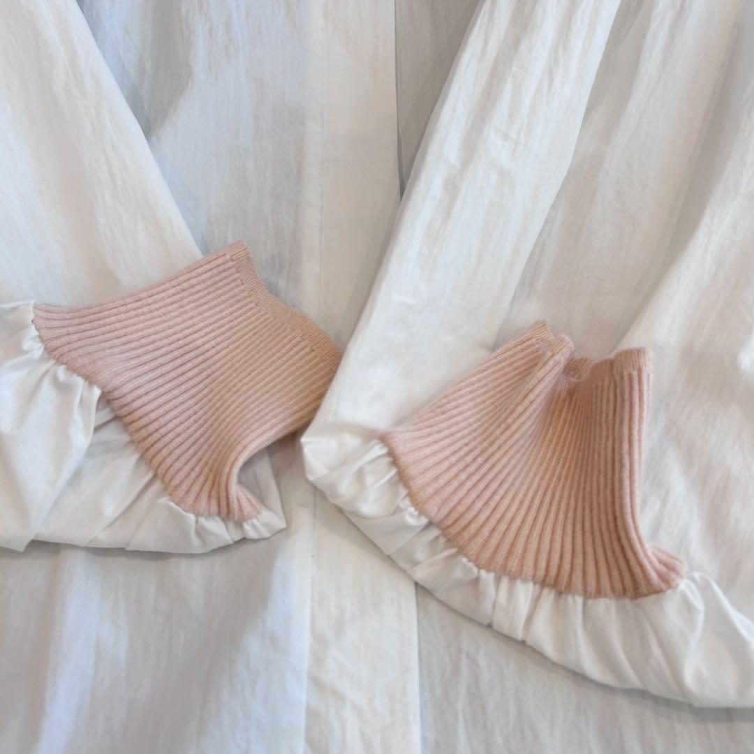 ビアズリー♡リブニットコンビシャツ　異素材　ベージュ×ホワイト　完売色