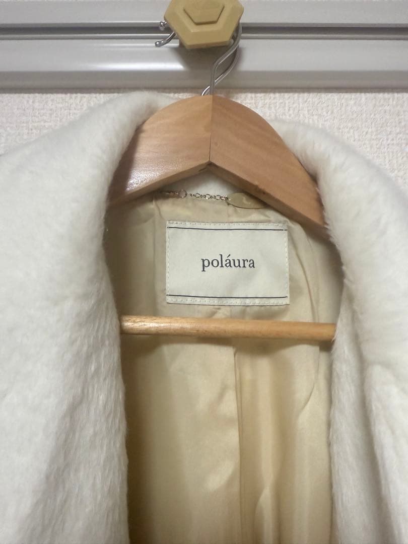 poláura シャギージャケットコート　ホワイト　ポローラ　ファージャケット