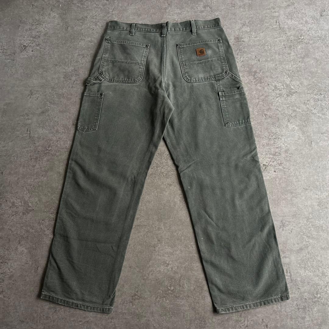 00's■カーハート【W34】ダブルニー ダック モスグリーン ペインターパンツ
