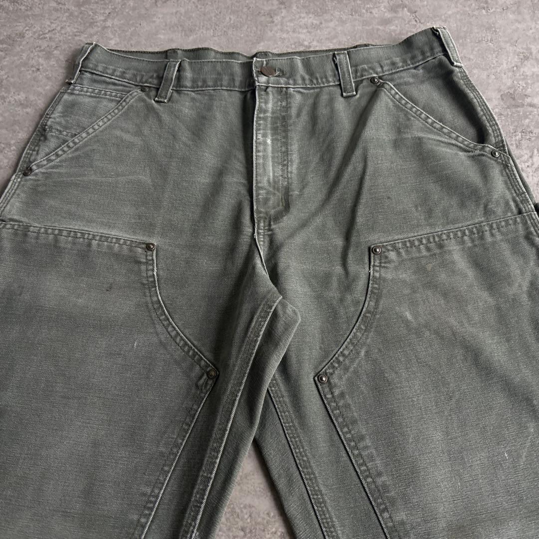 00's■カーハート【W34】ダブルニー ダック モスグリーン ペインターパンツ