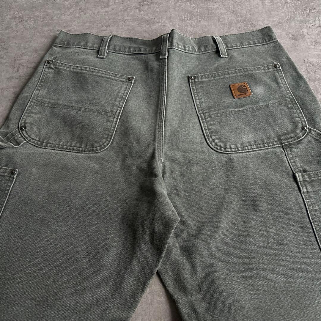 00's■カーハート【W34】ダブルニー ダック モスグリーン ペインターパンツ