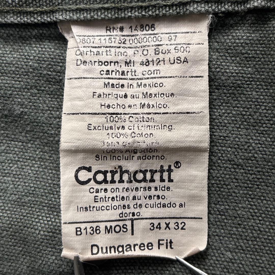 00's■カーハート【W34】ダブルニー ダック モスグリーン ペインターパンツ