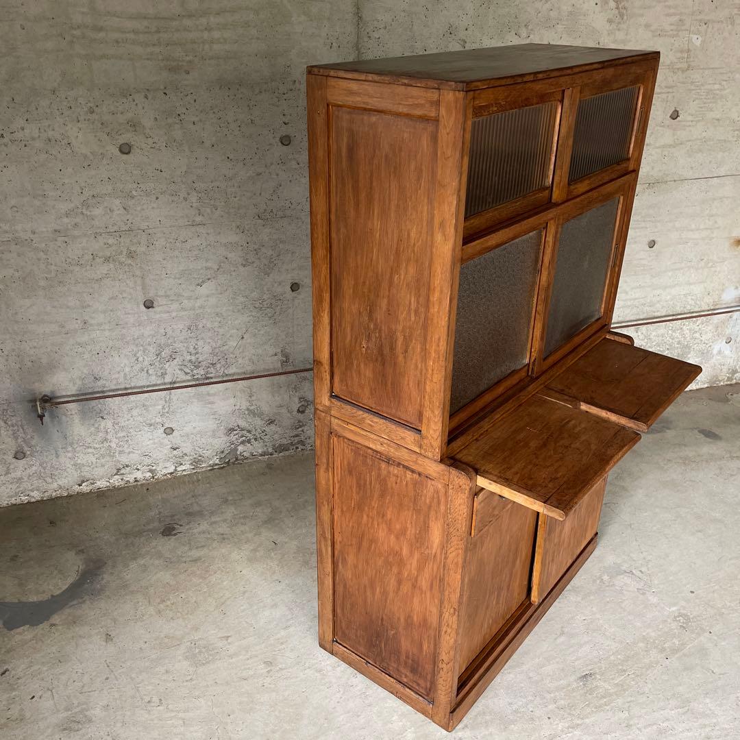 昭和レトロ　食器棚　置き台付き　希少な棚　ダイヤ&モールガラス　戸棚