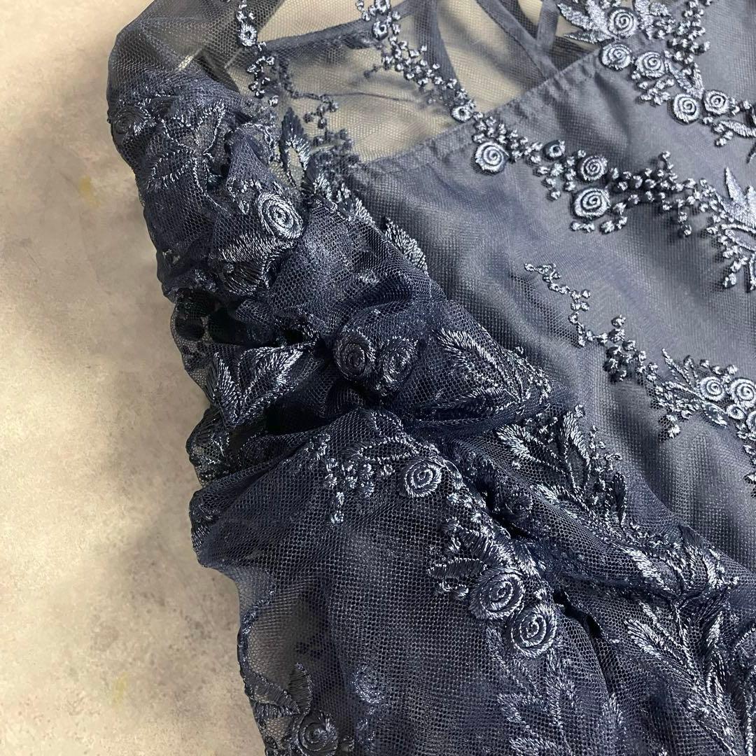 【新品】ハレモード 総レースドレス 紺 LL 大きいサイズ ワンピース 結婚式