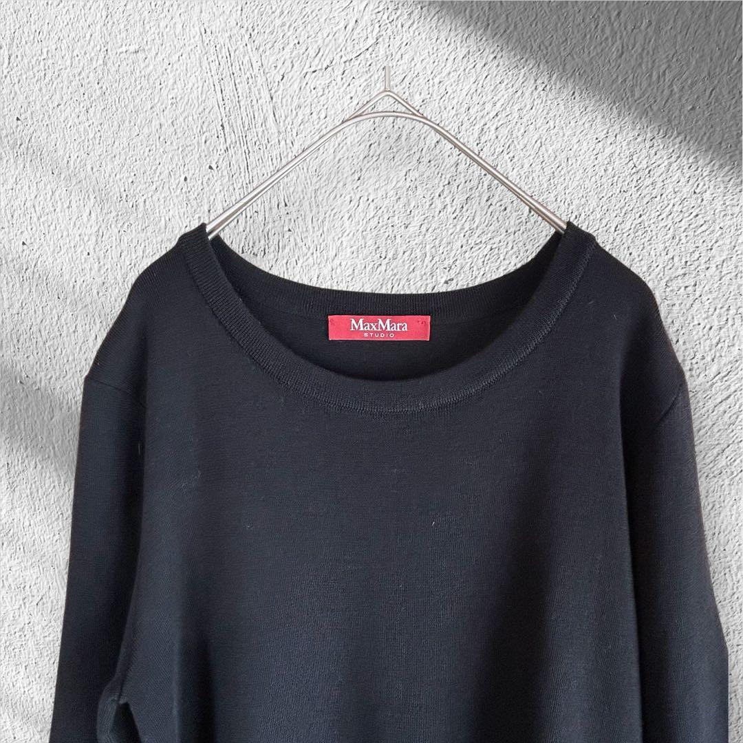 美品【MaxMara STUDIO】ウール100% ニットワンピース 黒 L