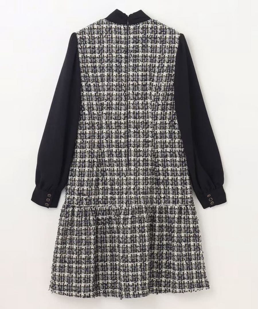 ツイードリボン付きノースリーブワンピース