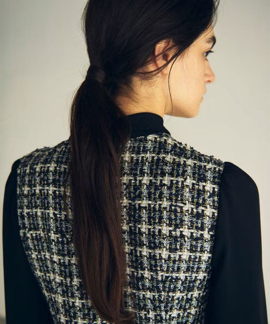 ツイードリボン付きノースリーブワンピース