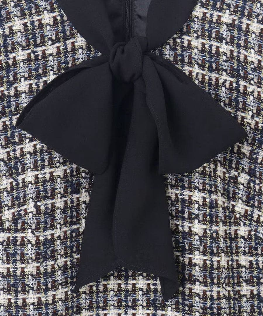 ツイードリボン付きノースリーブワンピース