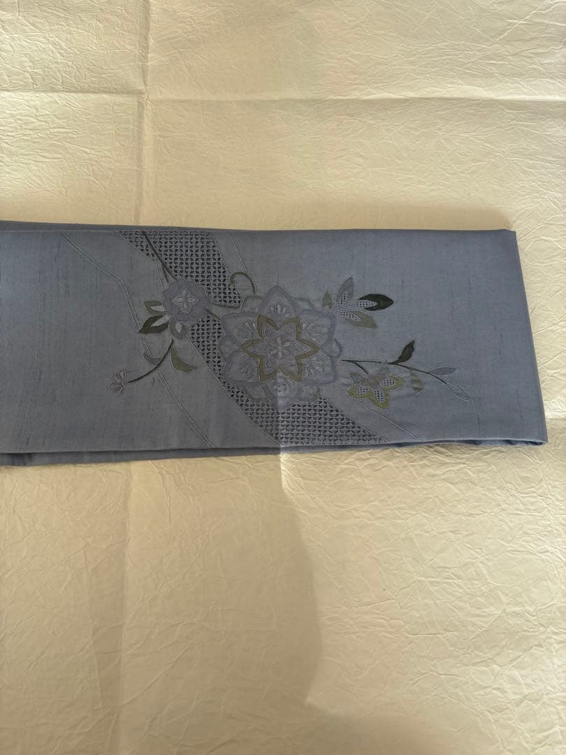 【極美品】スワトウ刺繍 袋帯　グレイッシュブルー　正絹