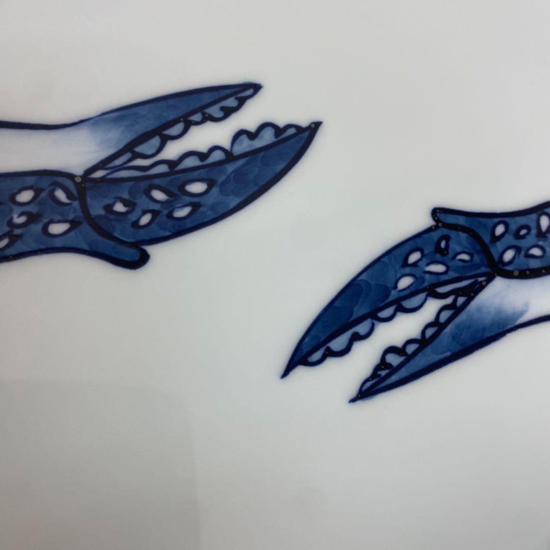 源右衛門　有田焼　染付蟹絵　大皿　飾り皿　36.8cm