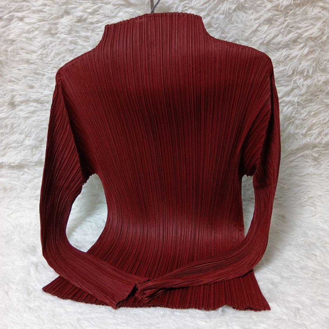 プリーツプリーズ　イッセイミヤケバーガンディ 赤茶色プリーツ 長袖 トップスМ