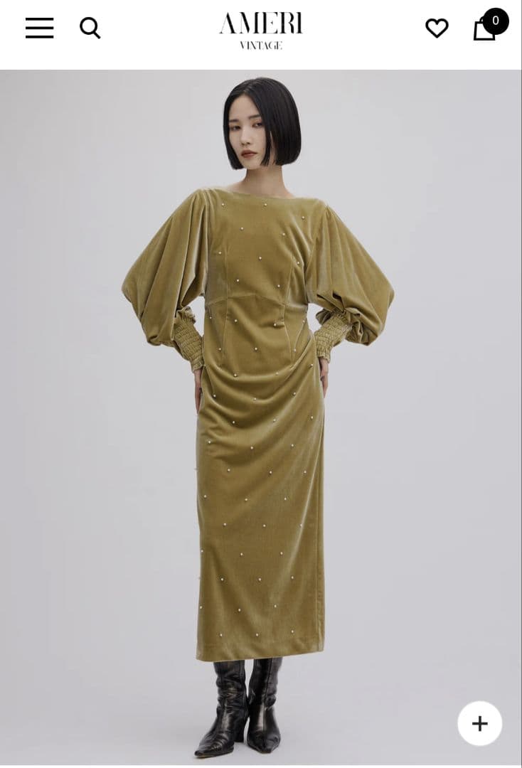 Ameri　BACK OPEN PEARL VELOUR DRESS