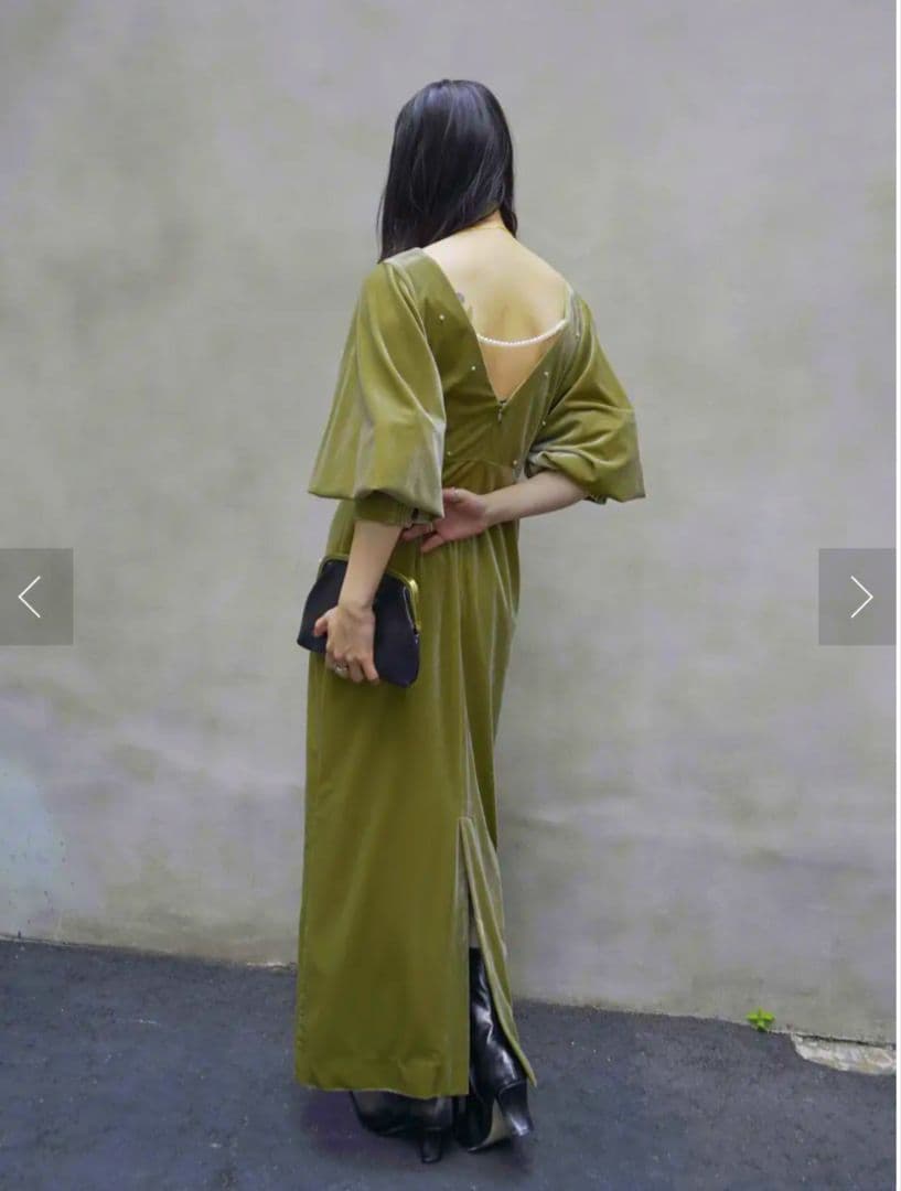 Ameri　BACK OPEN PEARL VELOUR DRESS