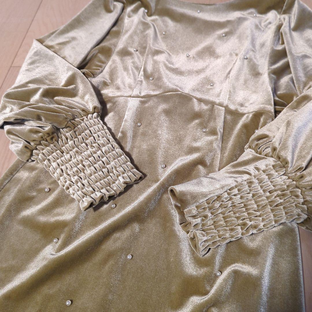 Ameri　BACK OPEN PEARL VELOUR DRESS