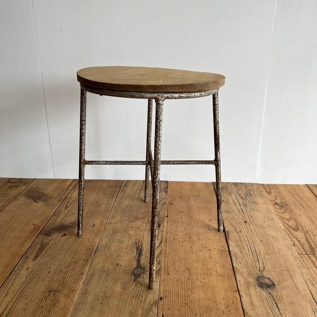 アンティーク 鉄脚 アイアン スツール 一枚板 植物台 z778