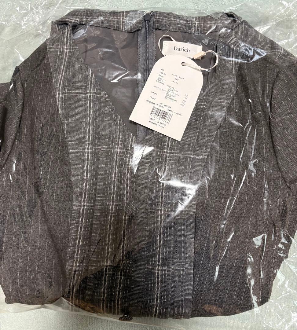 Darich チェックストライプバルーンミニワンピース