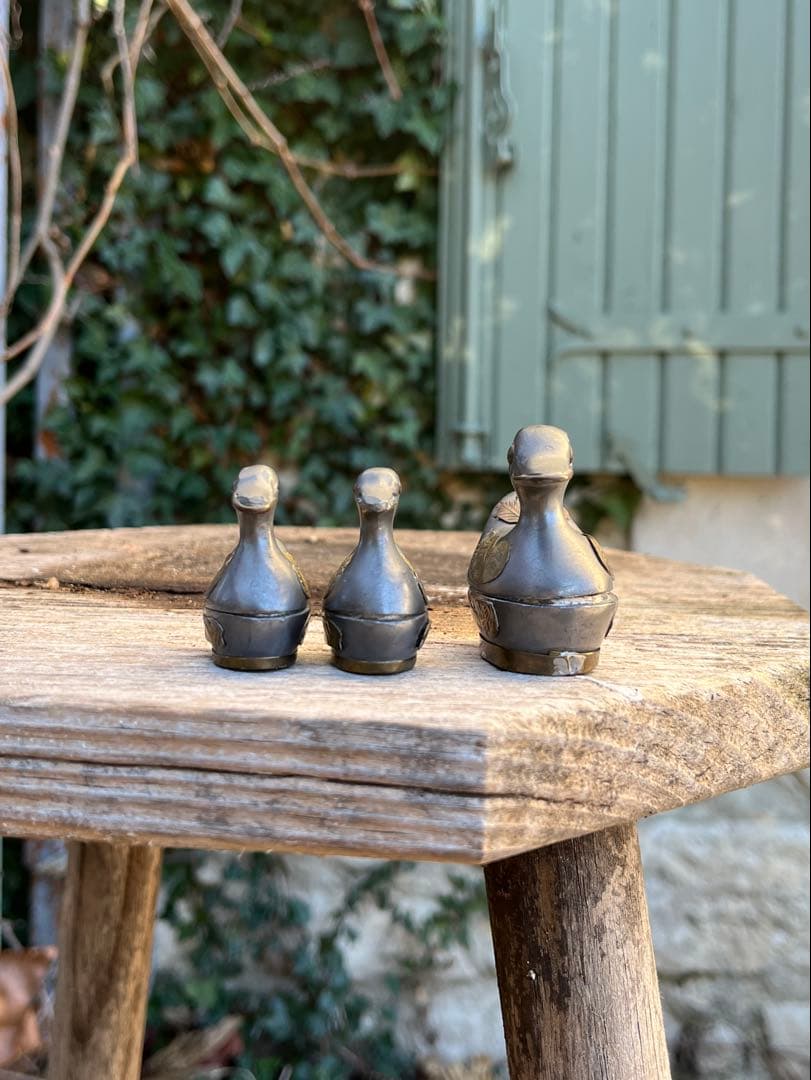 ◆フランスアンティーク｜ピューター製アヒル小物入れセット手作り小鳥錫ミニオブジェ