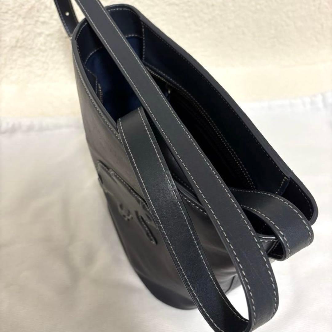 ハンティングワールド バケツ型 オールレザー ショルダーバッグ ネイビー