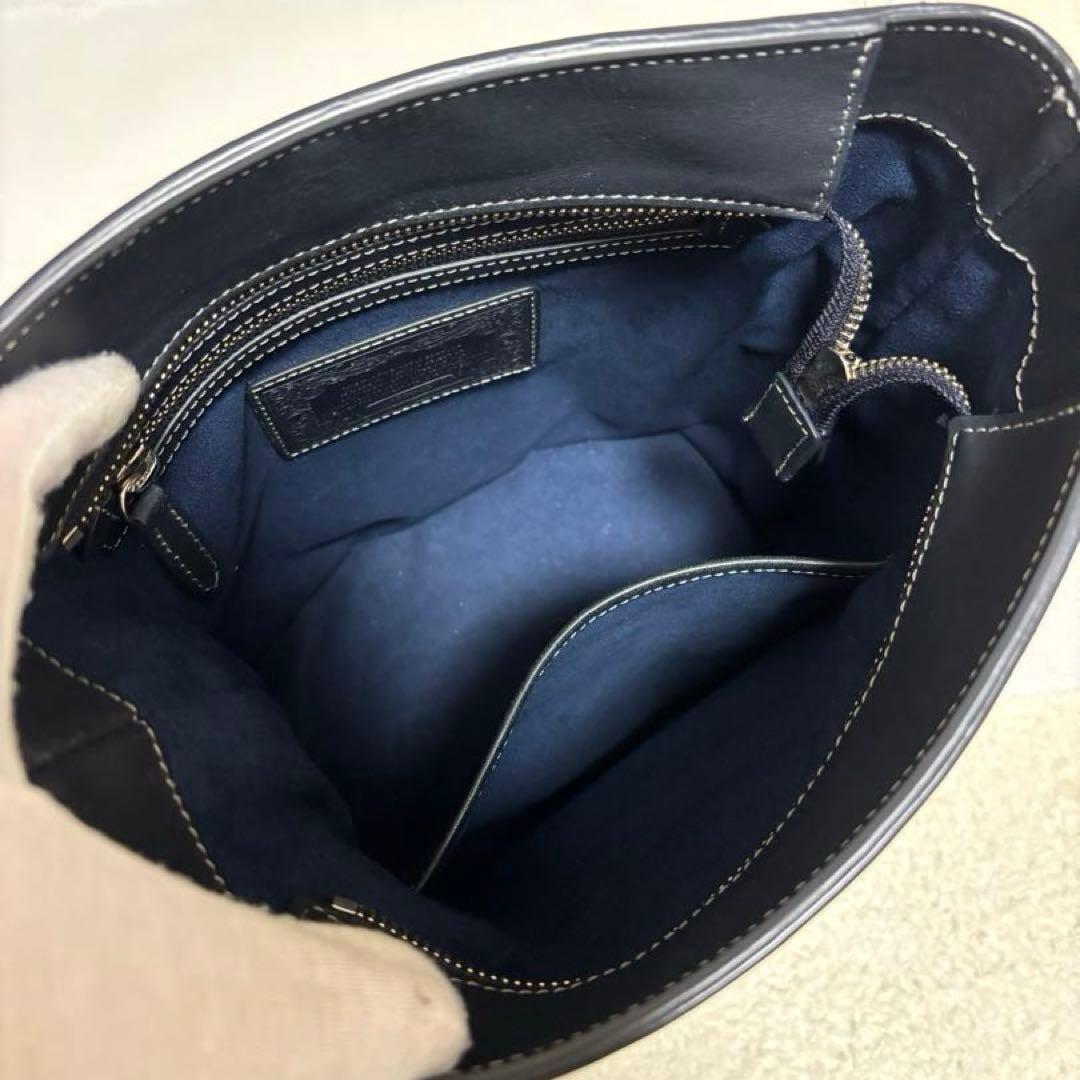 ハンティングワールド バケツ型 オールレザー ショルダーバッグ ネイビー