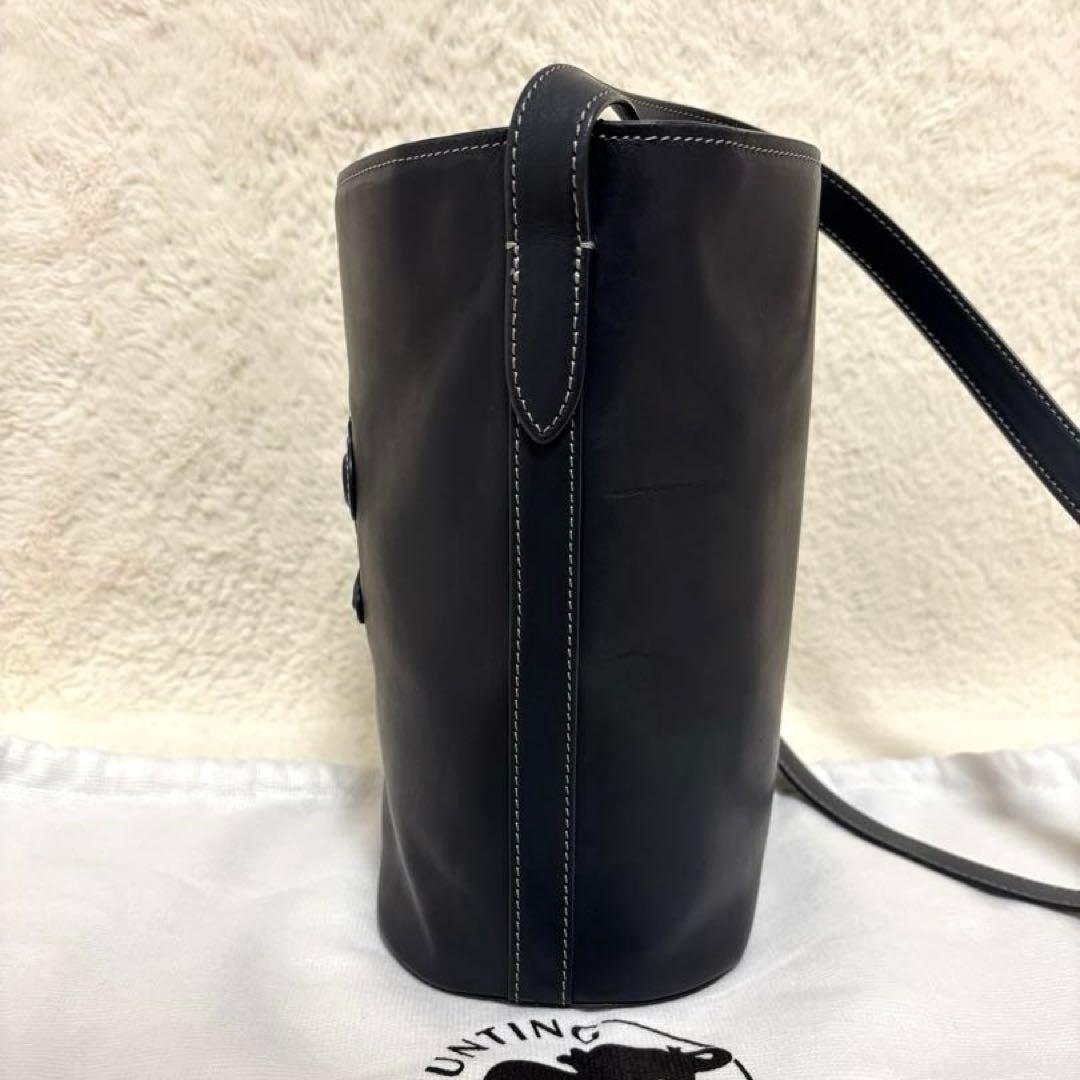 ハンティングワールド バケツ型 オールレザー ショルダーバッグ ネイビー