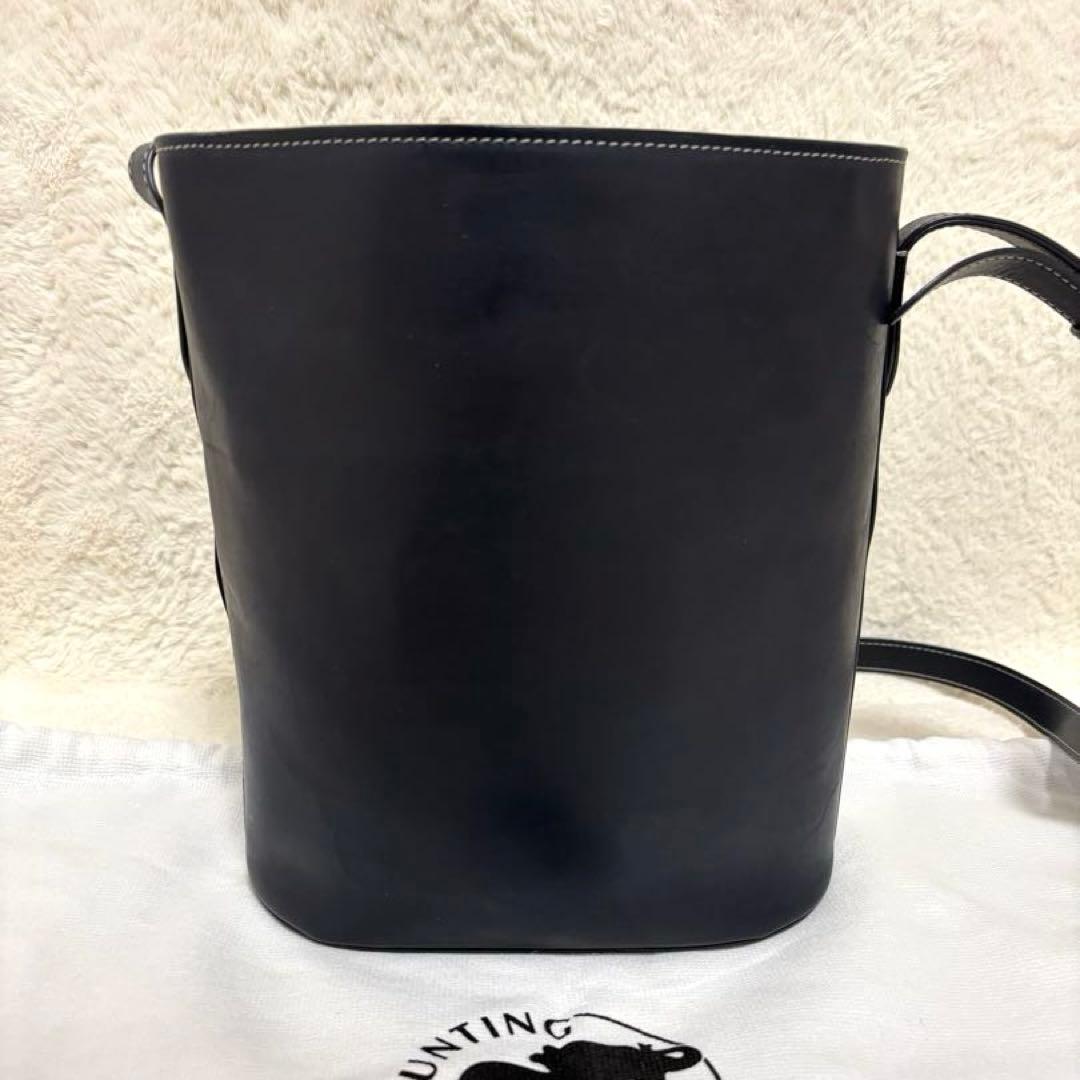 ハンティングワールド バケツ型 オールレザー ショルダーバッグ ネイビー